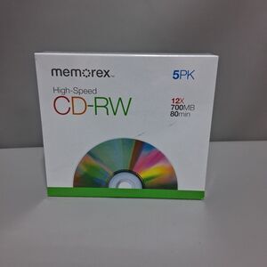 NEW SEALED MEMOREX HIGH SPEED CD-RW 5 PACK 12X 700MB 80 MIN REWRITABLE